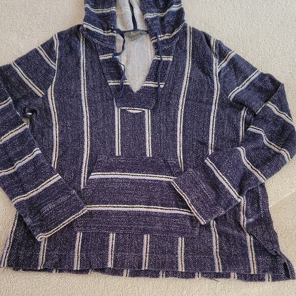 Natural Reflections Navy and White Striped V-Neck Sweater - Picture 2 of 5